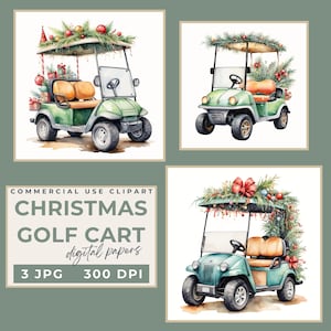 クリスマス ゴルフ カート クリップアート、3 つの高品質 JPG デジタル ペーパー クリスマス装飾ゴルフ カート クリップアート JPG 7 月のクリスマス クリップアート 印刷可能