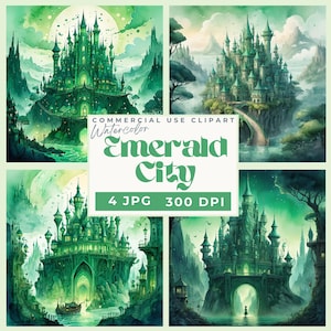 Papeles digitales de Emerald City Clipart, fondos de fantasía verdes, inspirados en El mago de Oz, álbumes de recortes, diarios basura, invitaciones para hacer tú mismo
