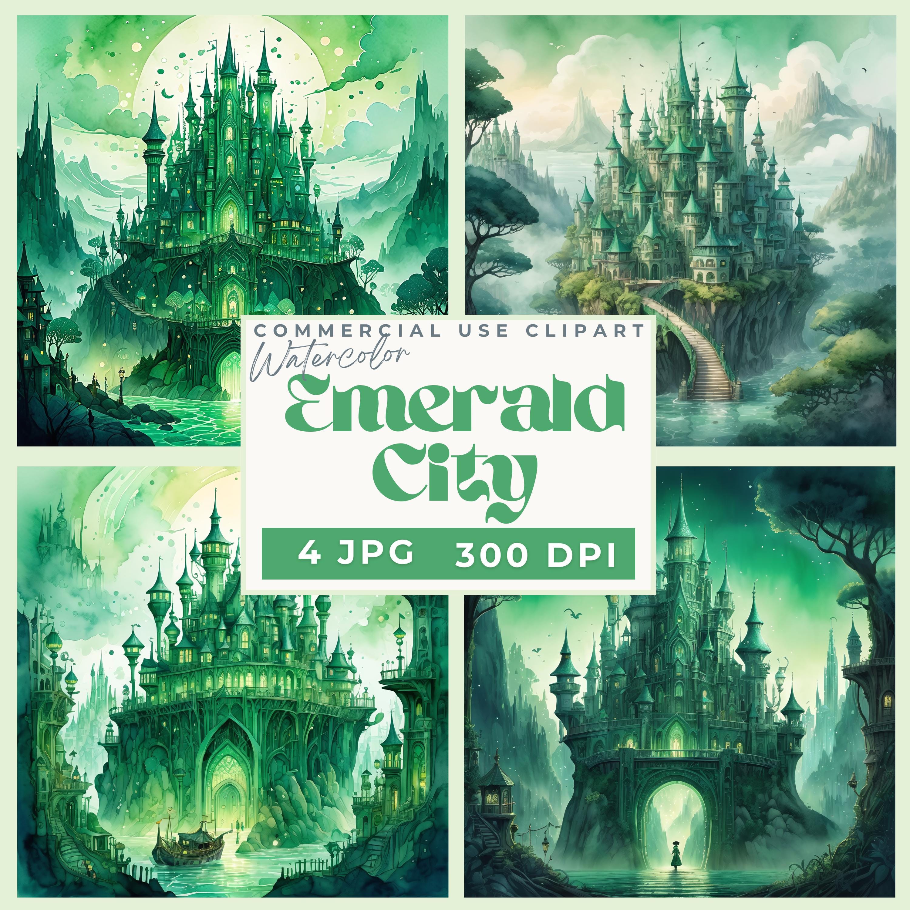 Emerald City Clipart Digital Papers, Green Fantasy Backgrounds, Wizard ...