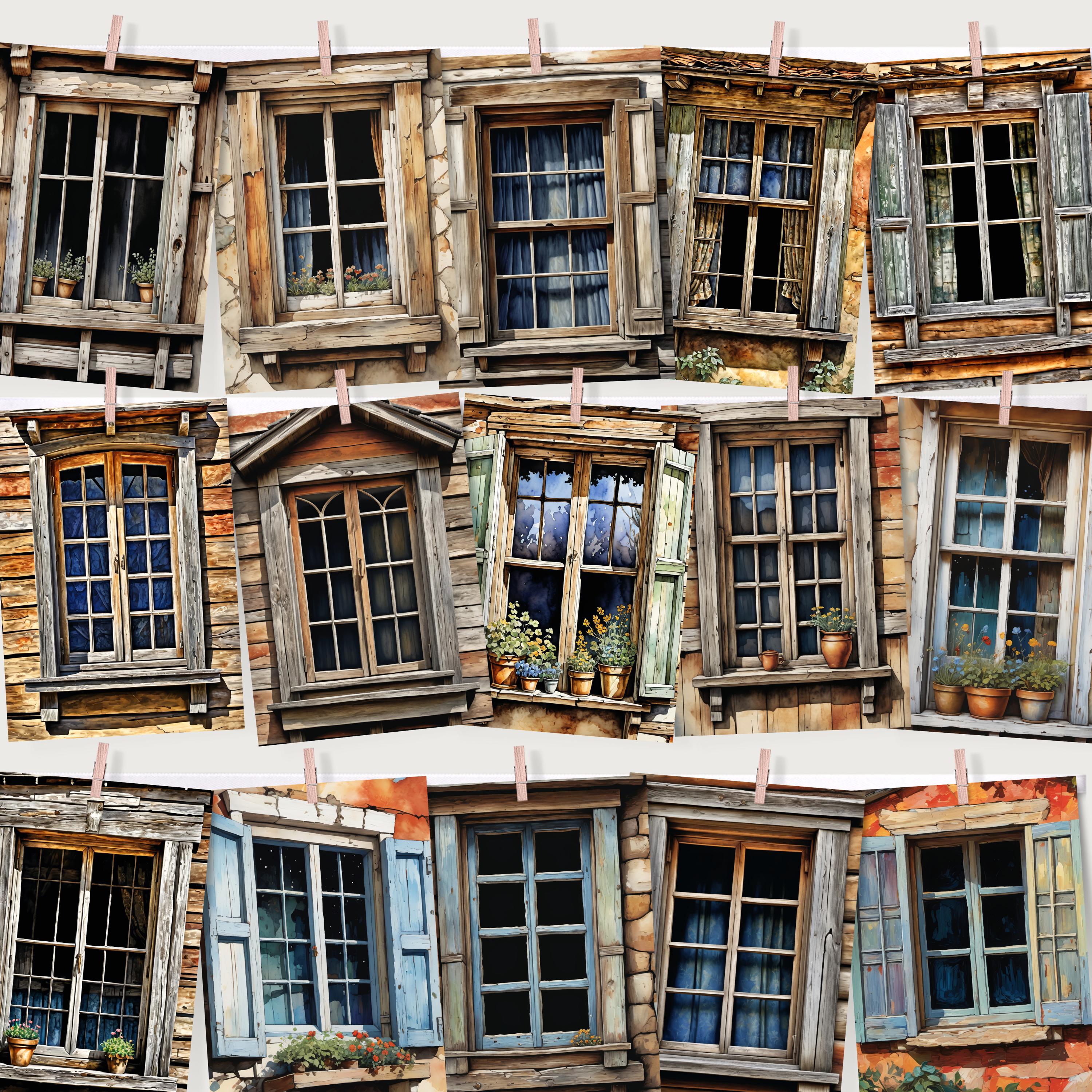 Digital Papers Windows and Doors JPG, Rustic Doors and Windows Digital ...