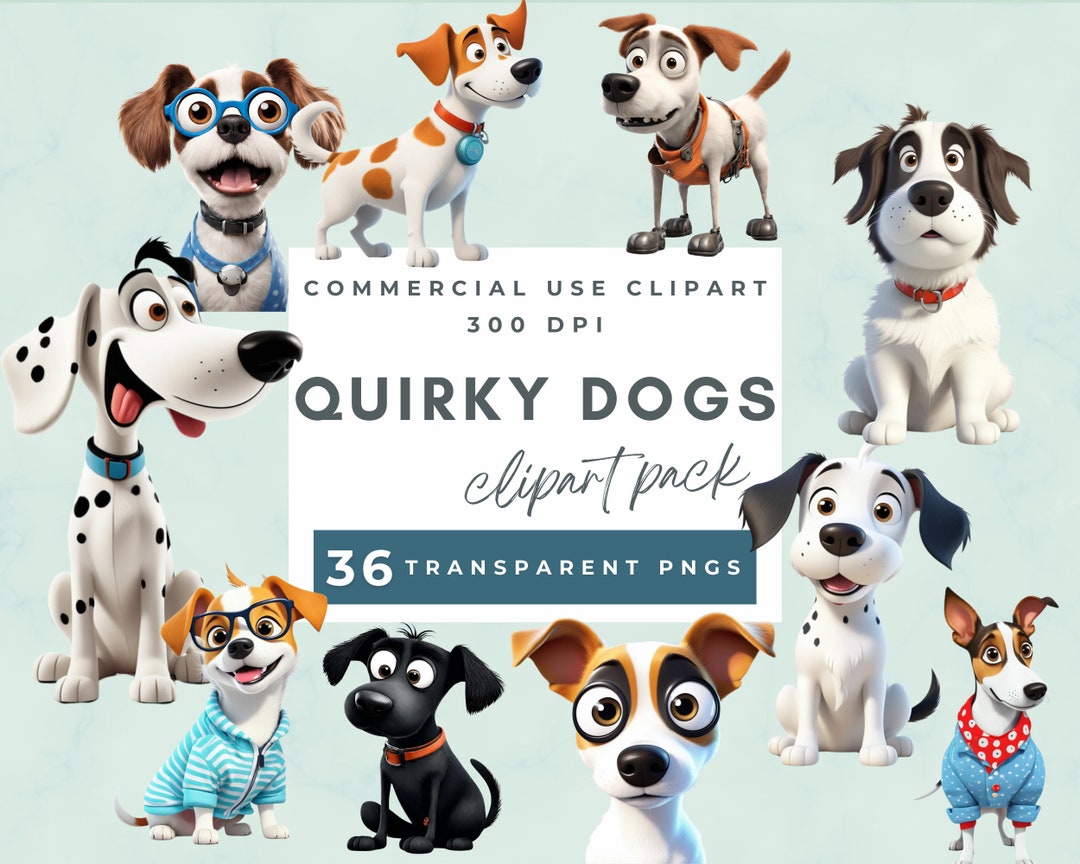 Quirky Dog Clipart PNG, Whimsical Dogs Sublimation Clip Art Animals ...