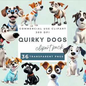 Quirky Dog Clipart PNG, Whimsical Dogs Sublimation clip art animals Puppy Whimsy graphics, Funny Pets, Cartoon dogs illustrations Funny Dogs