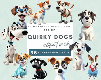 Quirky Dog Clipart PNG, Whimsical Dogs Sublimation clip art animals Puppy Whimsy graphics, Funny Pets, Cartoon dogs illustrations Funny Dogs