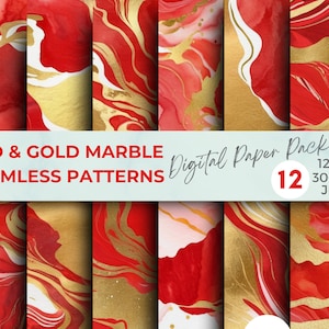 Red and gold marble digital paper, Red Marble Seamless Digital Paper, Junk Journal Paper, Ephemera Stone Scrapbooking Collage Art Journal