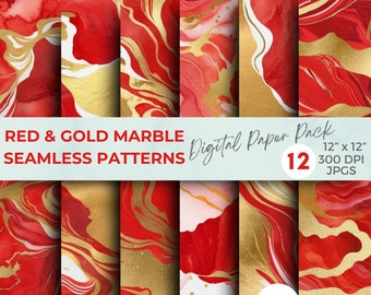 Papel digital de mármol rojo y dorado, papel digital sin costuras de mármol rojo, papel de diario basura, álbum de recortes de piedra efímera, collage de arte diario