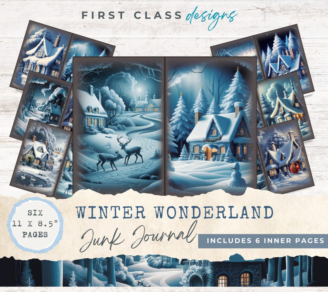Winter Junk Journal Printable Pages, Snow Landscape Scrapbook Page ...