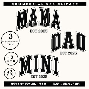 Papa EST 2025, Mama EST 2025, Mini EST 2025, neue Eltern 2025, neues Baby 2025, Mama 2025 png, Papa 2025 png, neues Babygeschenk, neue Elterngeschenk