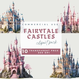 Fairytale Castle Clipart, Fairy Tale Castle Clipart PNG, Blue pink fairytale magical castle clipart png, nursery clipart fairy kingdom png