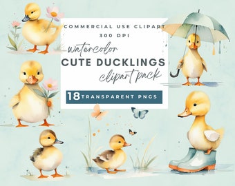 Cute baby duckling clipart, Ducklings clipart, baby duck clipart, watercolor duck, digital illustration,  Commercial Use, Digital Download