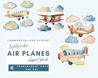 Watercolor Airplane Clipart Airplanes clip art Printable Travel Wall Art Travel Nursery Decor Boys Room Decor Kids Clipart Baby Boy Kids Art
