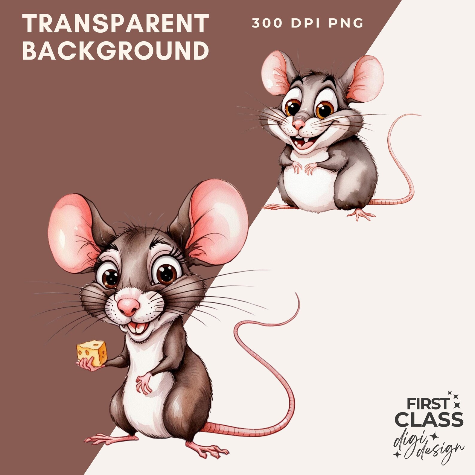 Quirky Rats Clipart, Whimsical Cute Rats Clip Art, Funny Cartoon Rats ...