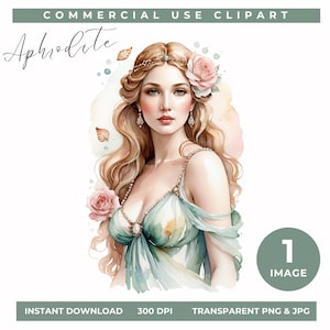 Imágenes prediseñadas de dioses y diosas griegos, Afrodita PNG, Ilustración de la diosa del amor en acuarela, Imágenes prediseñadas de mitología griega, Religión divina de fantasía