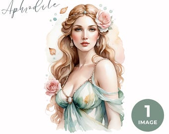 Greek Gods And Goddesses Clipart, Aphrodite PNG, Watercolor Goddess of Love Illustration, Greek Mythology Clip Art, Fantasy Divine Religion