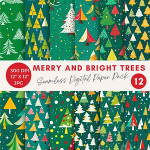 Christmas tree patterns Digital Papers Christmas tree Seamless Patterns, Winter Holiday repeating patterns printable digital paper pack JPG