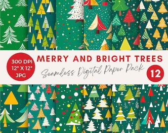 Christmas tree patterns Digital Papers Christmas tree Seamless Patterns, Winter Holiday repeating patterns printable digital paper pack JPG