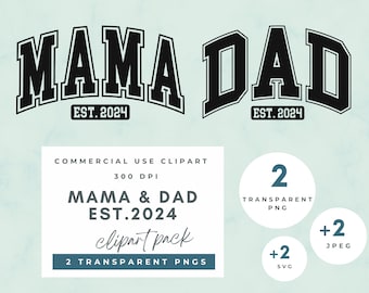 Papá EST 2024, Mamá EST 2024, Nuevos padres 2024, Nuevo bebé 2024, Mamá 2024 png, Papá 2024 png, Regalo de bebé nuevo, Regalo de padres primerizos, Descarga instantánea
