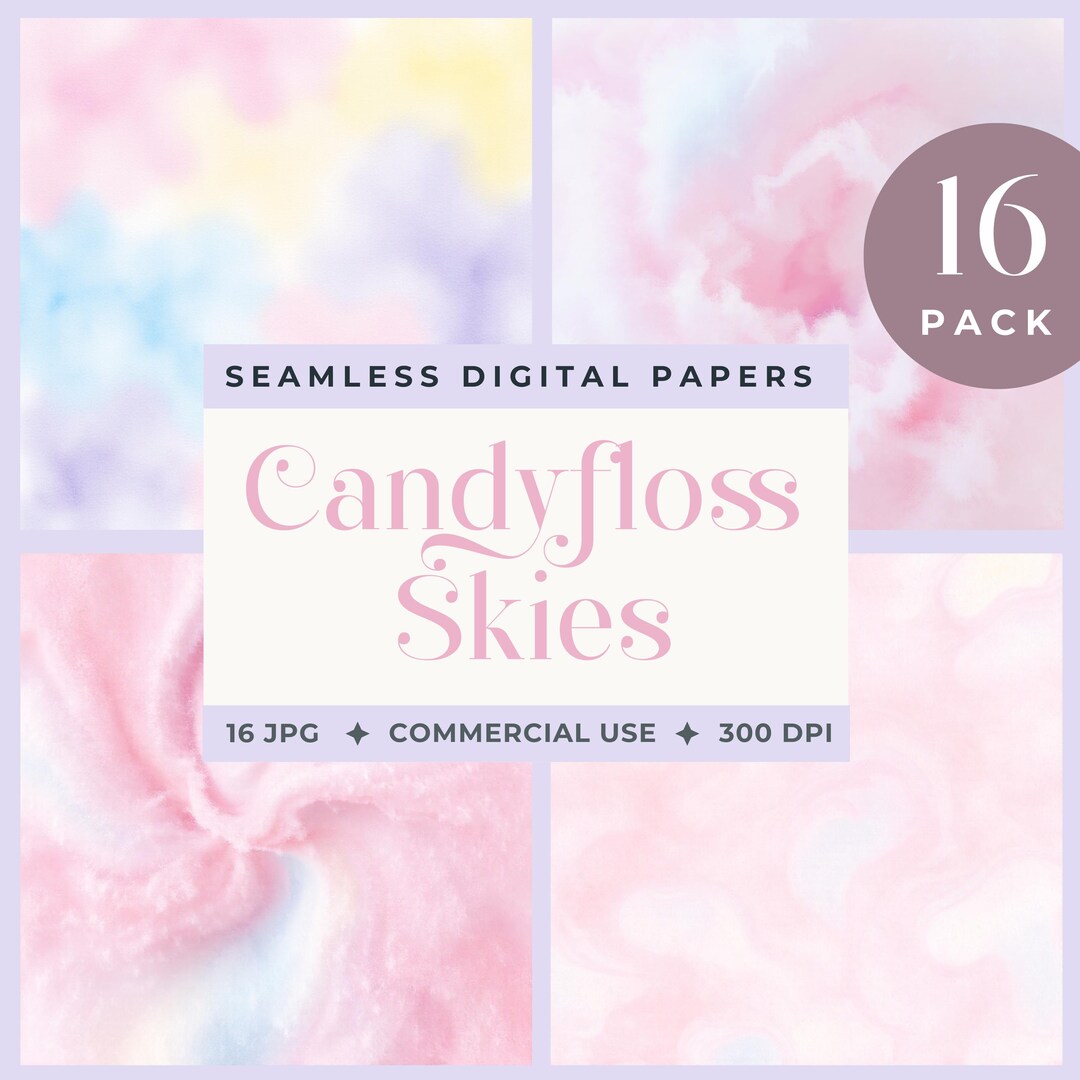 Cotton Candy Digital Paper Texture Pack, Candyfloss Skies Pastel ...