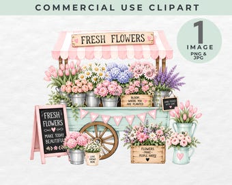 Flower Market Cart Clipart, Flower Market Stand PNG, Floral Shop Stall, Spring Flowers Art, She's fresh off the market bridal shower
