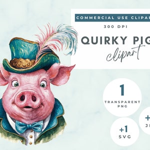 Lustige schrulligen Schwein Clipart, lustige Schwein Clipart, hohe Qualität PNG Schwein in einem Hut PNG, niedliche Tiere auf dem Bauernhof Clipart Schwein PNG Karte, die kommerzielle Nutzung macht
