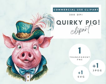 Imágenes prediseñadas de cerdo divertidas y peculiares, imágenes prediseñadas de cerdo divertido, cerdo PNG de alta calidad en un sombrero PNG, lindos animales de granja clipart cerdo tarjeta PNG haciendo uso comercial