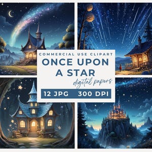 Il était une étoile, papiers numériques, étoile filante, souhait, étoiles de contes de fées, ciel étoilé, papier imprimable, scrapbooking numérique