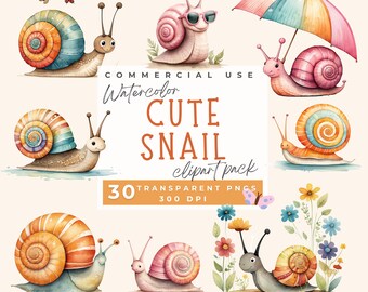 Lindo caracol clipart, lindo caracol de acuarela caprichoso clip art ilustración fondo transparente guardería jardín de infantes diario basura fabricación de tarjetas