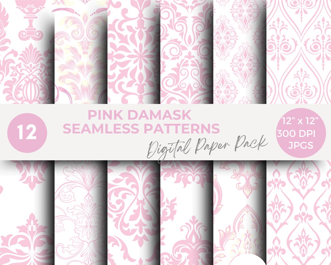 Digital Paper Pink Damask Seamless Pattern, Printable Pink Digital ...