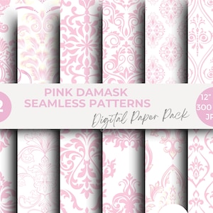 Digital Paper Pink Damask Seamless Pattern, printable pink digital paper, pink scrapbook paper Damask Pattern Digital Papers Commercial use