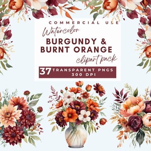 Burgund und Rost Blume Clipart Burgund und Gebrannte Orange floral Clip Art Boho Blumen Clipart Burgund Blume Pfingstrose PNG Herbsthochzeit