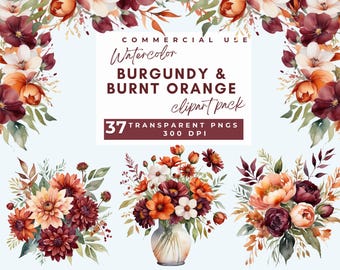 Burgundy and Rust Flower Clipart Burgundy and burnt orange floral Clip Art Boho Flowers Clipart Burgundy Flower Peony PNG Fall Wedding