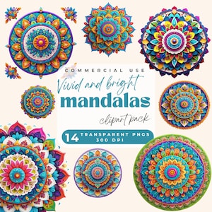 Mandala Clipart PNG, Vivid and bright Mandala patterns, Mandala png, mandala sublimation, mandala clip art, digital download, commercial use