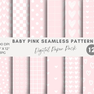 Baby Rosa gemusterte Papiere, Rosa Digitale Baby-Dusche-Papiere, Baby Rosa & Weiß, Baby Mädchen gemusterte Papier, Rosa Printables, Scrapbook Papier