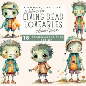 Cute Halloween clipart, Creepy Halloween Character clipart, Whimsical halloween Clipart, Cute Zombie clipart, Spooky season clip art PNG