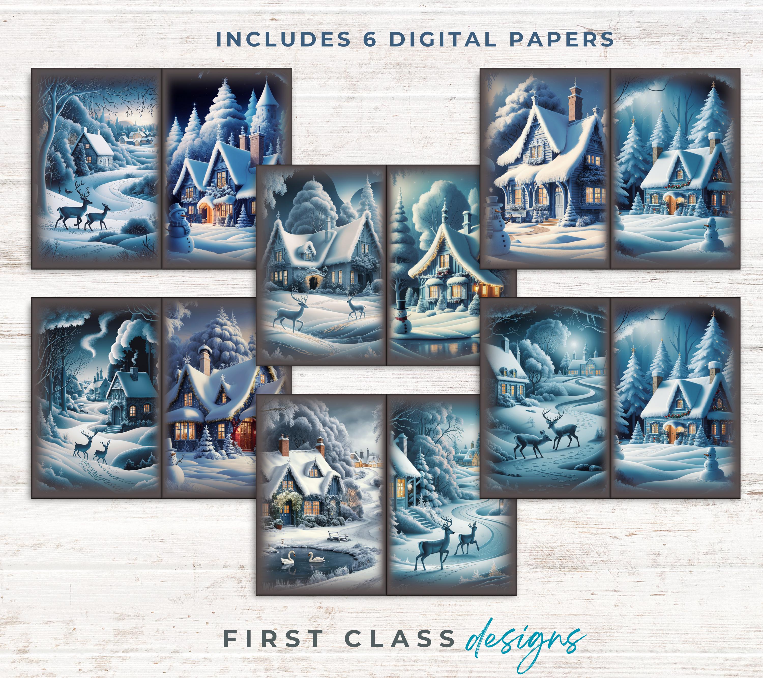 Winter Junk Journal Printable Pages, Snow Landscape Scrapbook Page ...