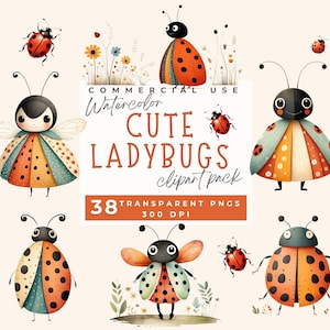 Clipart coccinelle mignonne, aquarelle coccinelle mignonne clip art, décoration de chambre d'enfant printemps été bug carte d'anniversaire d'amant faisant un paquet de douche de bébé Png