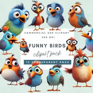 Imágenes prediseñadas de pájaros divertidos, pájaros extravagantes png, pájaros divertidos y lindos Clipart PNG animales de aves Clip Art imprimible arte transparente Descarga digital