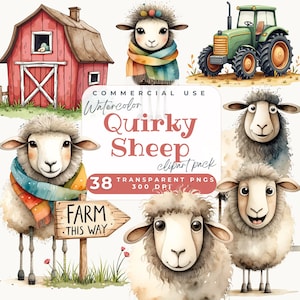 Quirky sheep clipart, Whimsical Sheep PNG,  Farm Animals Clip Art PNG Funny Sheep PNG, Kids Graphics, Kids birthday invitations, Nursery Art