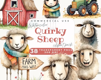 Quirky sheep clipart, Whimsical Sheep PNG,  Farm Animals Clip Art PNG Funny Sheep PNG, Kids Graphics, Kids birthday invitations, Nursery Art