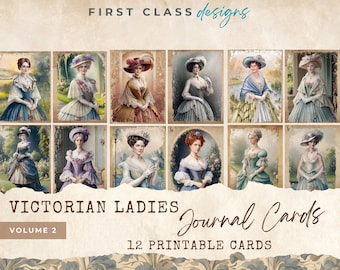 Victorian Women Junk Journal cards, Victorian ladies for junk journaling, Ephemera Cards, 12 Cards, Printable Ephemera Paper Craft scrapbook