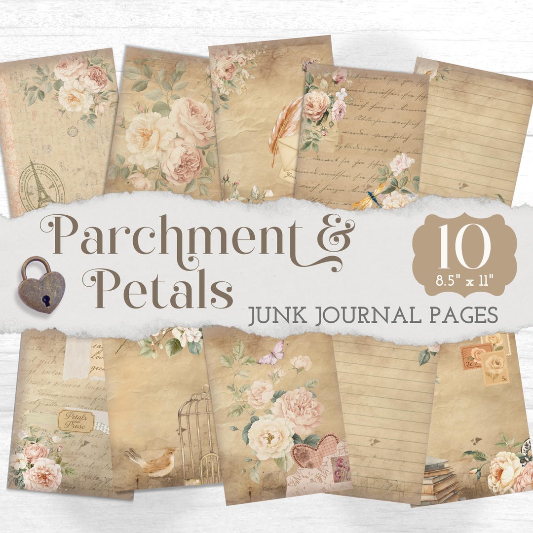 Junk Journal Pages Peonies, Romantic Junk Journal Pages, Rose Ephemera ...