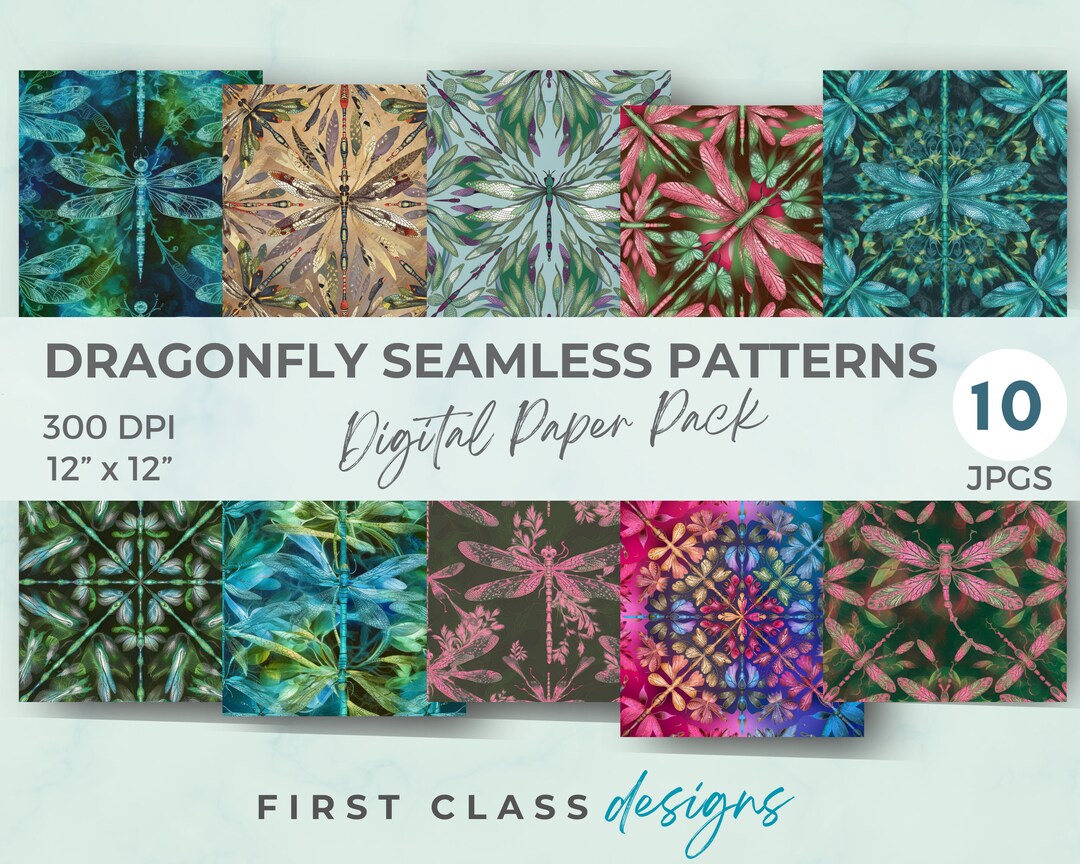 Watercolor Dragonflies Digital Paper Dragonfly Seamless Digital Paper ...