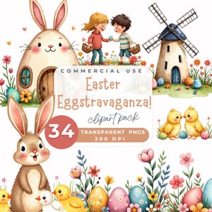 Clipe de cena de Páscoa, Clip Art de coelho de Páscoa caprichoso, cordeiro, pintinhos, coelho, cesta de caça aos ovos, animais da primavera, PNG fofo de Páscoa, cartões DIY
