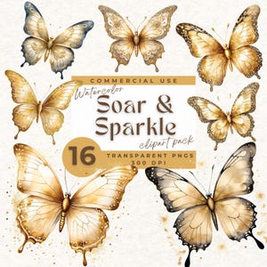 Gold-Glitter Schmetterling Clipart, glitzernde Schmetterlinge PNG, Aquarell Goldflügel, Glitter Ästhetischer Schmetterling Clip Art DIY Einladungen