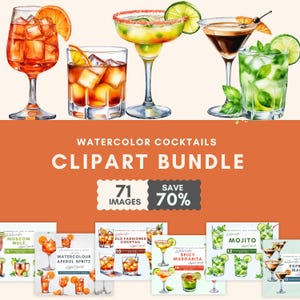 Pacchetto clipart cocktail, cocktail ad acquerello, clipart di bevande, menu del bar per matrimoni, clipart di alcolici, drink di nozze, cartello del menu del bar vecchio stile