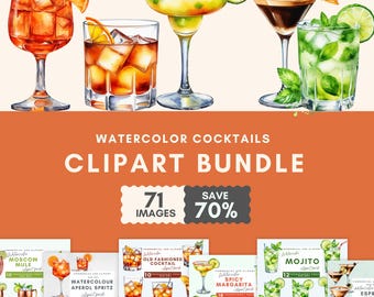 Cocktail Clipart Bundle, watercolor cocktail, drinks clipart, wedding bar menu, alcohol clipart, wedding drinks, bar menu sign old fashioned