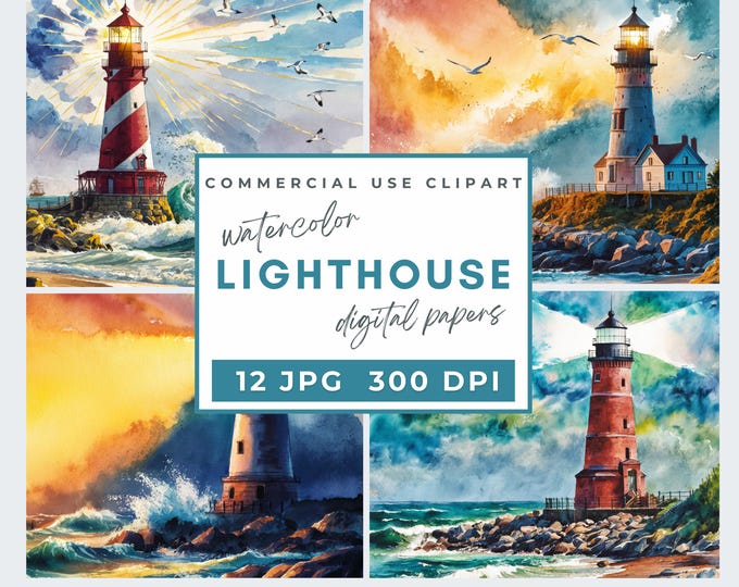 10 JPG Whimsical Seaside Clipart Bundle, Watercolor Beach Landscape ...