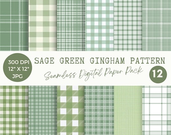 Salbei-grünes Vichy-Karo-Muster Digitales Papier, grün karierte Hintergründe, Bauernhaus-Plaid-Sammelalbum, Cottagecore-Vichykaro-Muster, 12 JPG