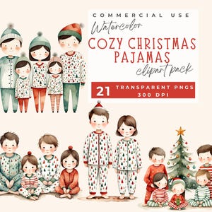 Clipart pigiama natalizio, Clip art pigiama accogliente, Clip art commerciale giorno di Natale mattina di Natale, pigiama natalizio, pigiama di famiglia abbinato