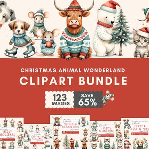 Clipart animaux de Noël mignon, mignons cliparts animaux de Noël, animaux festifs lunatiques amis festifs vacances clipart Noël Clip art