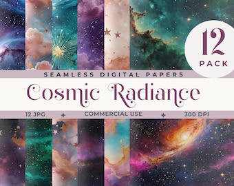 Papel digital de galaxia, fondos celestiales, cielo nebuloso de acuarela, papel estrellado sin costuras, paquete de álbumes de recortes cósmicos, diario basura con textura espacial